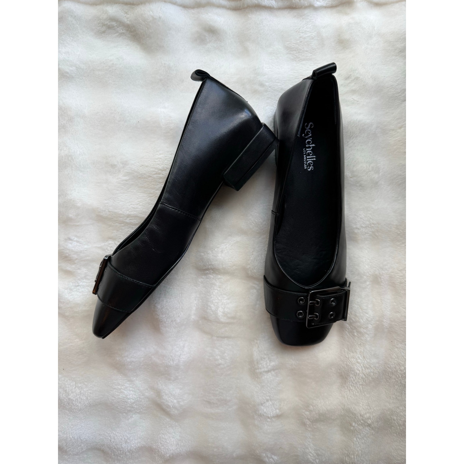 Seychelles Cambridge Leather Flats Black Buckle Square Toe Nwb Size 7